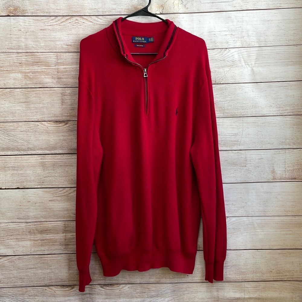 POLO BY RALPH LAUREN QUARTER ZIP SWEATER IN RED